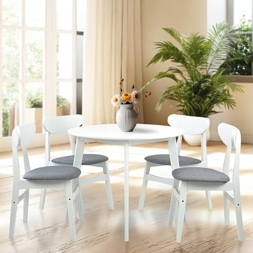 Wickerix Set of 2 Solid Wood Yumiko Dining Kitchen Modern Side Chairs w/Padded Seat, White Color