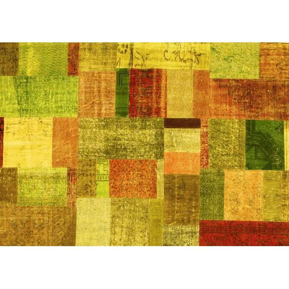Ahgly Company Indoor Rectangle Patchwork Yellow Transitional Area Rugs, 2' x 3'
