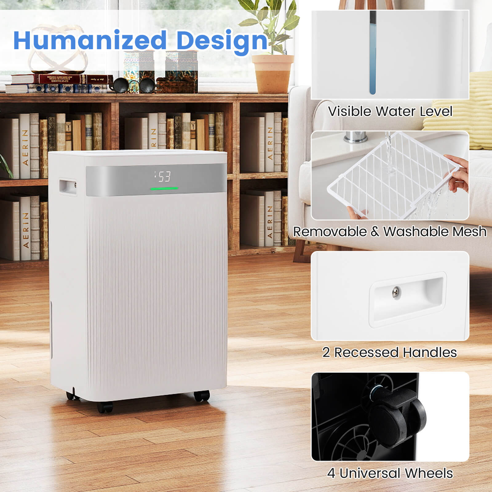 Costway 16-Pint(DOE) Dehumidifier with 3 Modes LED Display For Home 4500 Sq. ft Coverage Area (MAX 54Pint at 95°F, 90%RH)