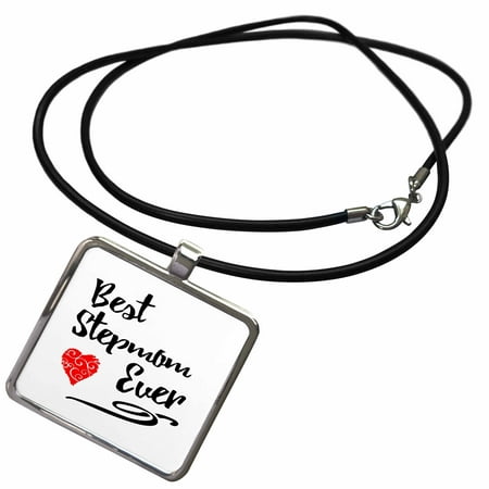 3dRose Best Stepmom Ever- Typographic design with red swirly heart - Necklace with Pendant