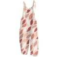thumbnail image 5 of wycnly Jumpsuits for Women Beach Vacation Fashion Loose Pocket Cotton Linen Wide Leg Baggy Strap Jumpsuits Overalls Summer Formal Leaves Print Round Neck Sleeveless Long Rompers Red xxl, 5 of 5