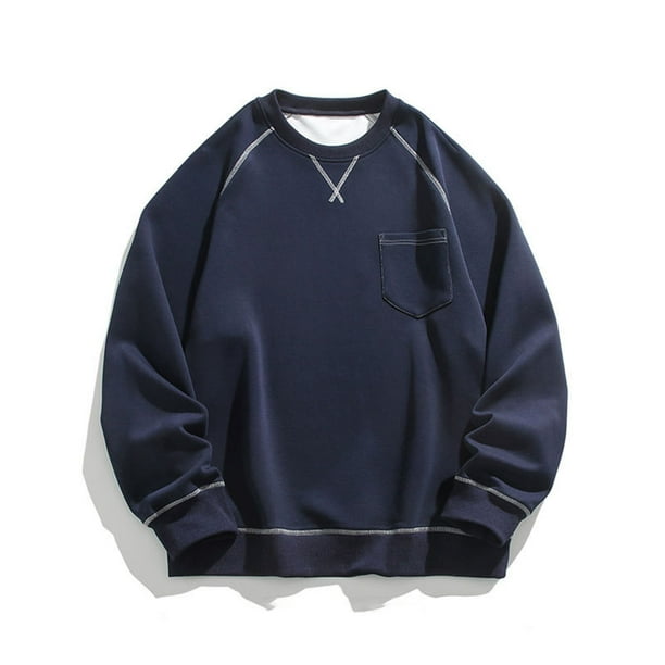 pstuiky Camisas para hombre de manga larga, Suéter deportivo informal de cuello redondo con bloques de color para hombre, suéter con bolsillo y manga larga, blusas de cuello redondo xl