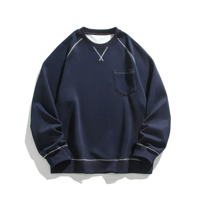 pstuiky Camisas para hombre de manga larga, Suéter deportivo informal de cuello redondo con bloques de color para hombre, suéter con bolsillo y manga larga, blusas de cuello redondo xl