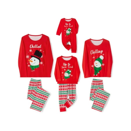 

Huakaishijie Family Matching Christmas Pajamas Cartoon Snowman Print Tops with Snowflake Trousers Sleepwear Pjs Set