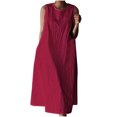 thumbnail image 2 of Breaise Sleeveless Sundresses for Women Solid Loose Fit Casual Cotton Linen Maxi Dresses Crew Neck Pockets Long Dresses Loose Fit Casual Swing Dresses Wine L, 2 of 7