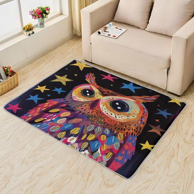 Colorful Owl Area Rug,5x8 Carpet,Non Slip Washable Fuzzy Super Soft Easy Clean, Boys Girls Teens Room Rugs for Bedroom Living Room Dining Room, Owl Cute Rug Decorations, Low Pile Non Shedding Carpets