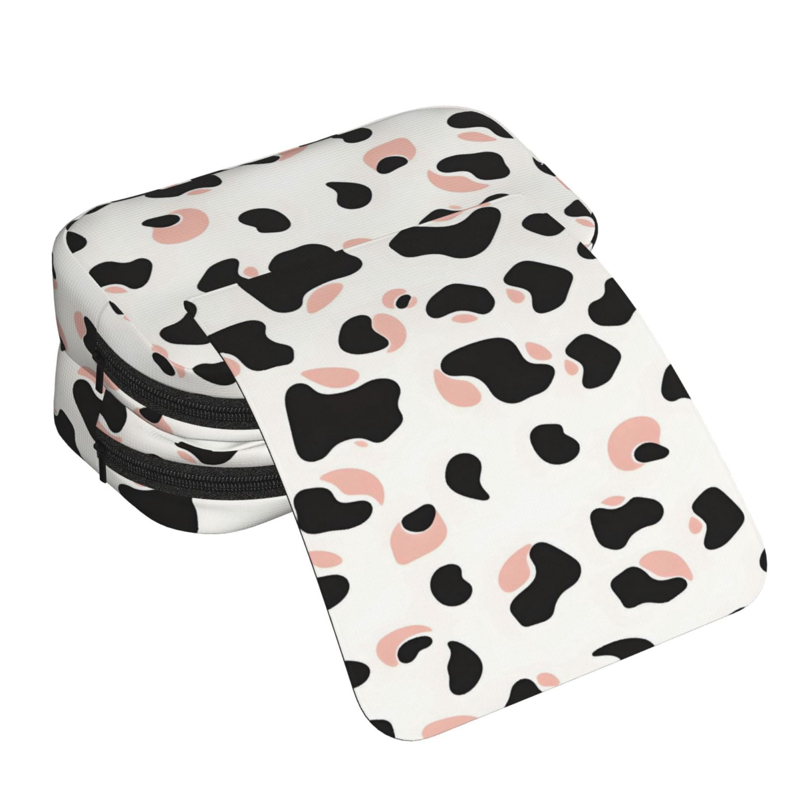 Large-Capacity Flip-Top Double-Layer Pencil Case, Multi-Functional Pocket Pen Case, Durable Stationery Organizer Simple Cow Print Pattern White Background, Pink And White_2