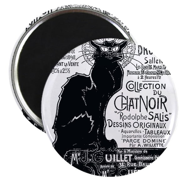 CafePress - Chat Noir Cat Magnet - 2.25" Round Magnet, Refrigerator Magnet, Button Magnet Style