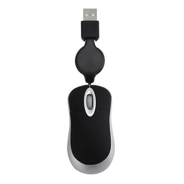 Mini USB Wired Mouse Retractable Cable Tiny Small Mouse 1600 DPI Optical Compact Travel Mice for 98 2000 XP Vista Ve (Black)