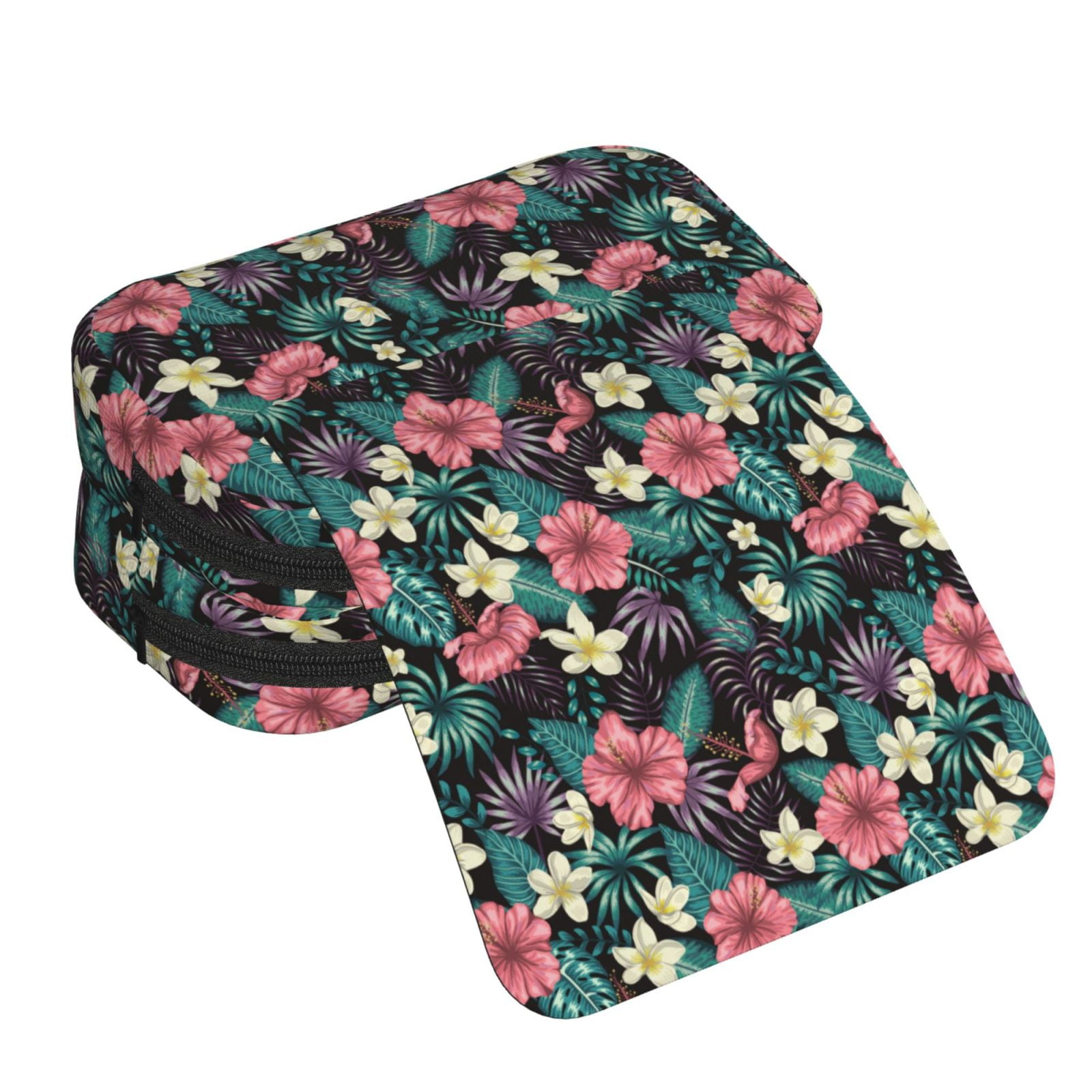 Rateoe Green Tropical Leaves Pattern Double Clamshell Pen Case, Storage Organizer with Two Zipper Compartments– Holds Up to 50 Pencils & Pens