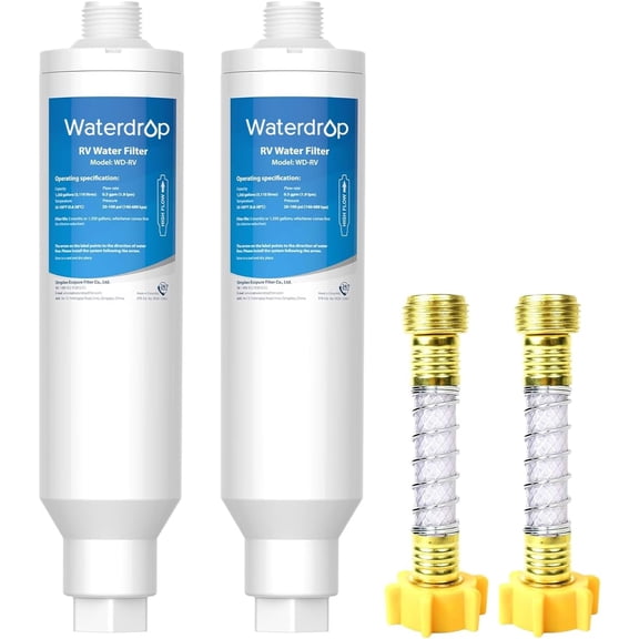 Waterdrop RV Water Filter, NSF Certified, Reduces Chlorine, Bad Taste, Odor, 2 Pack, Flexible Hose Protector