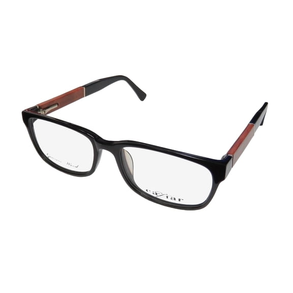 NEW CAVIAR 1593 WOMENS/LADIES DESIGNER FULL-RIM BLACK / BROWN WOOD TOP-QUALITY MATERIALS ELEGANT HOT FRAME DEMO LENSES 53-18-140 SPRING HINGES EYEGLASSES/SPECTACLES