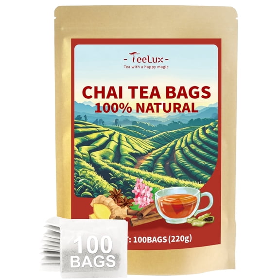TeeLux Chai Black Tea, Black Tea with Cinnamon, Ginger, Clove & Star Anise, Mellow & Spicy Flavor, 100 Count
