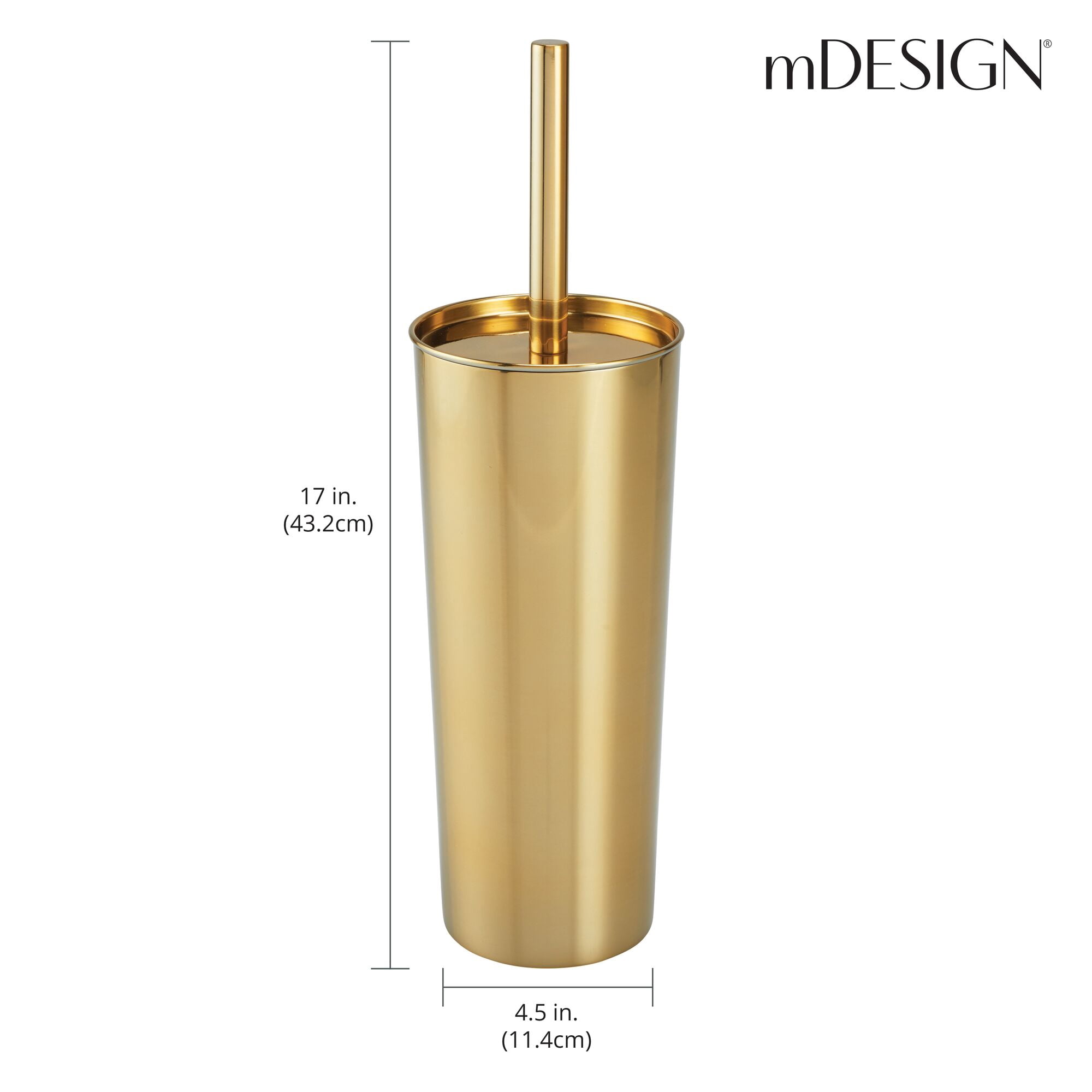 mDesign Steel Toilet Bowl Brush/Holder Combo, Storage for Bathroom - Soft Brass