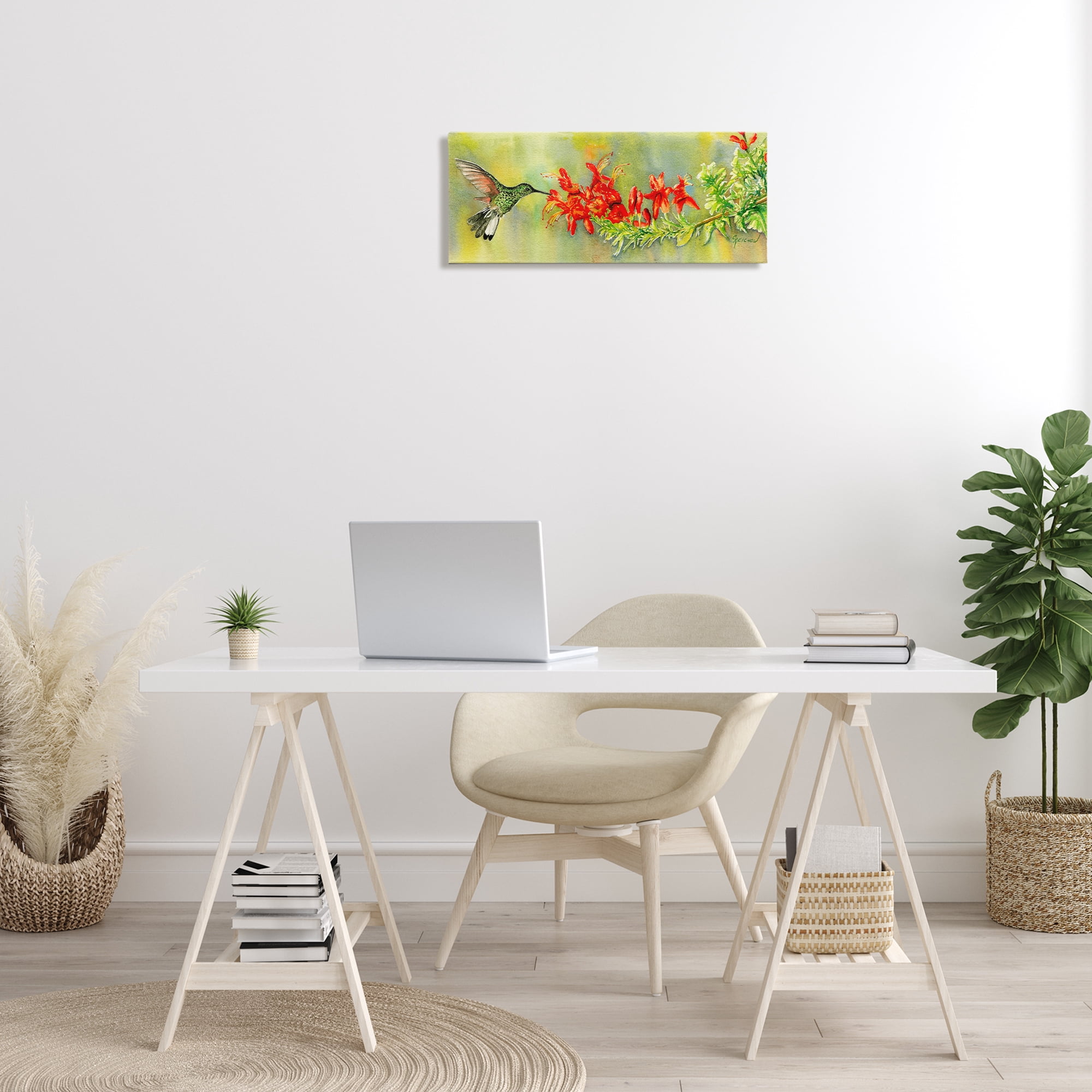 Stupell Industries Quick Sip Hummingbird Animals & Insects Painting Gallery Wrapped Canvas Art Print Wall Art, 24 x 10
