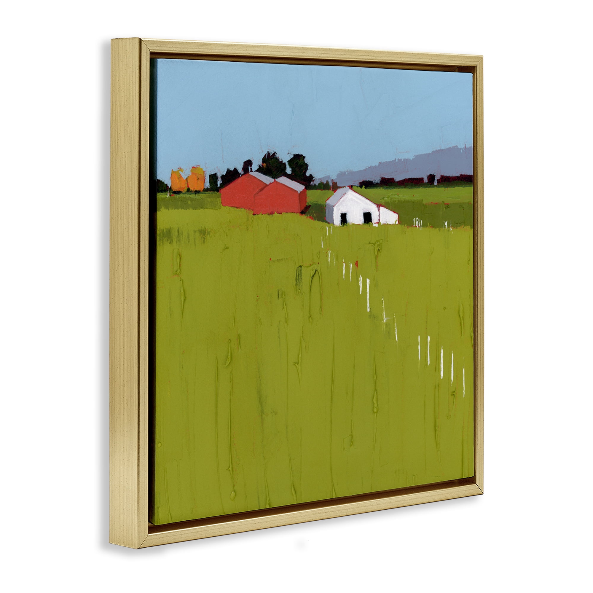 Pastoral Fence Line Gold Framed Floater Canvas Wall Art, design by Ruth LaGue