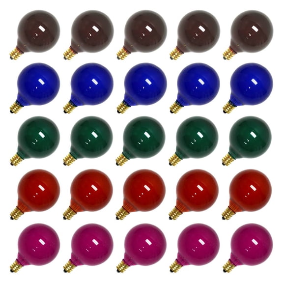 Sival 70122 - G50 Candelabra Screw Base Satin Multi-Color (25 pack) Christmas Light Bulbs