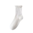 thumbnail image 7 of Cutuoiiu Women's Socks Casual Regular Fit Solid Color Ribbed Ruffle Cuff Mid Calf Socks Soft Stretch Knit Crew Socks for Daily Wear, 7 of 7