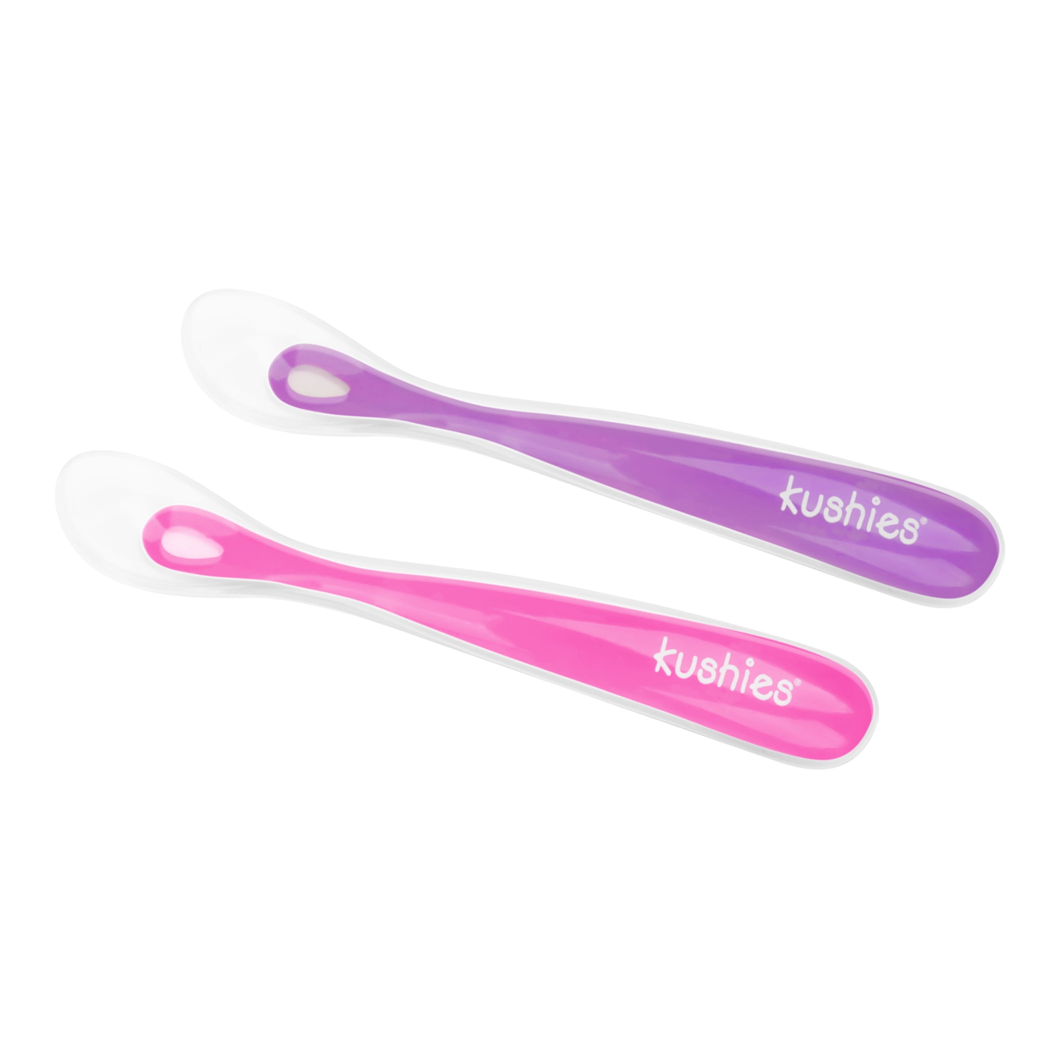Grey Kushies SILIFEED Silicone Feeding Spoons for babies and toddlers Pink/Purple 2 PK