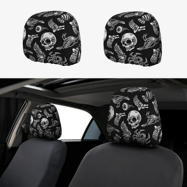 Headrest Covers for Cars 2 PCS - Skull bird bat spider Universal Car Headrest Cover Soft Car Head Rest Cover Protector for Auto Front Seat Rest Decoration Car Accessories Interior