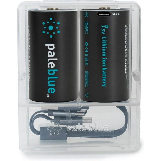 Pale Blue Lithium Ion Rechargeable D Batteries - 2 Pack