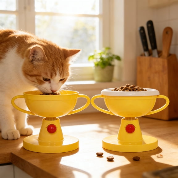 Pet Bowls Dog Bowls Cat Bowls Trophy Shape Adjustable Height 5 Level Elevated Feeder Neck Support Non Slip Food Water Bowl for Cats Dogs Indoor by PALIFEUR