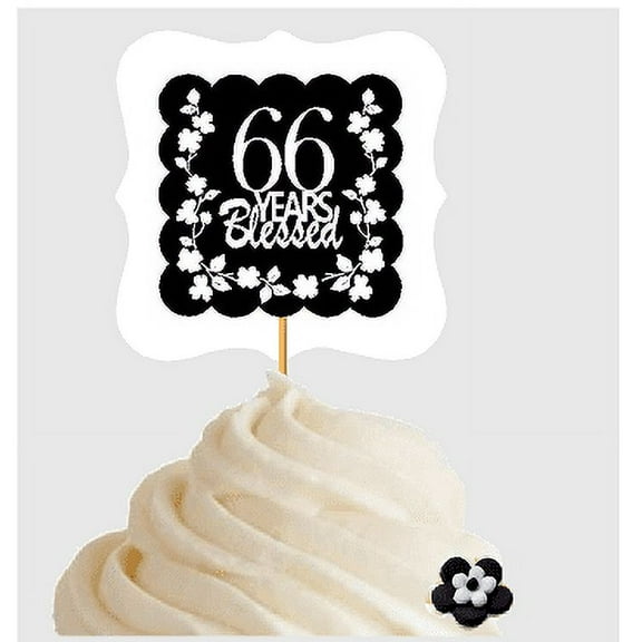 66th Birthday / Anniversary Blessed Cupcake Decoration Toppers Picks -12ct