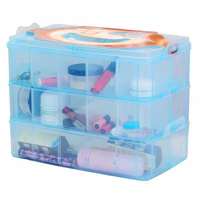 Wovilon Clear Plastic Craft Beads Jewellery Storage Organizer Tool Box Case  Big Three Layer 30 Grid Removable Plastic Storage Box 