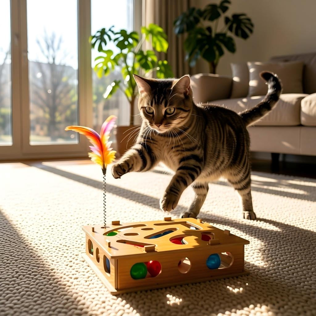 Interactive Cat Enrichment Toy Wooden Scratch Puzzle with Sandpaper for Indoor Cats Stress Nail Care Maze Scratcher
