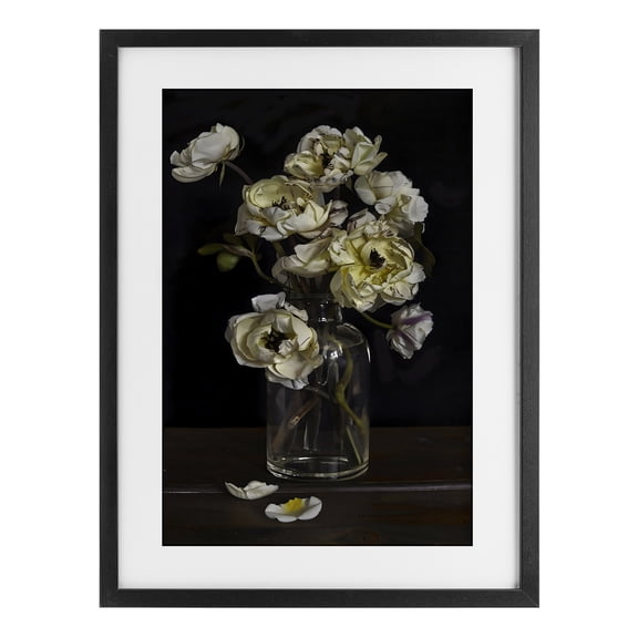 Stupell Industries French Country Elegant Arrangement of Cream Blossoms Black Framed Print Under Glass, 14 x 20, by Creative Studio