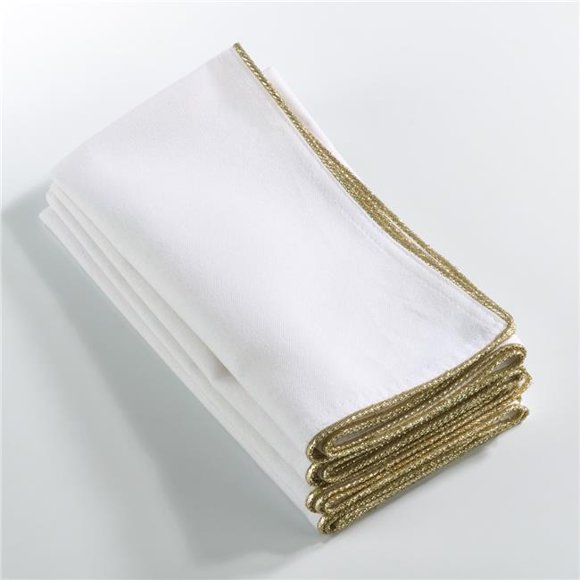 SARO 5084.GL20S 20 in. Square Luana Metallic Trimmed Dinner Napkins Gold - Set of 4