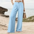 thumbnail image 2 of vigerkar Wide Leg Pants for Women Cotton Linen Business Casual Long Trousers Palazzo Pants with Pockets Light Blue, XXL, 2 of 7