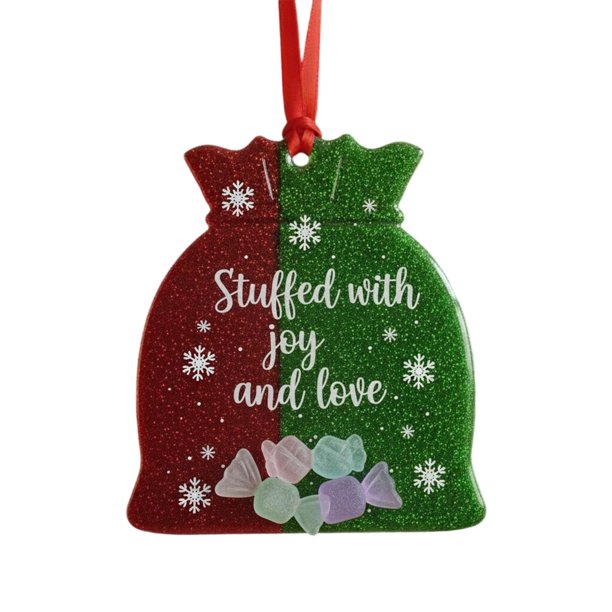 xihome Conjunto de 6 adornos navideños de resina hechos a mano con forma de vidrio marino, con mensajes inspiradores y cinta de raso para decorar el rbol de Navidad o como regalo.