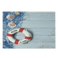 thumbnail image 1 of Coastal Cutting Board, Welcome on Board Message on Life with Fishing Net Seashell Wood Floor of Boat, Decorative Tempered Glass Cutting and Serving Board, Large Size, Dust Blue Red, by Ambesonne, 1 of 1