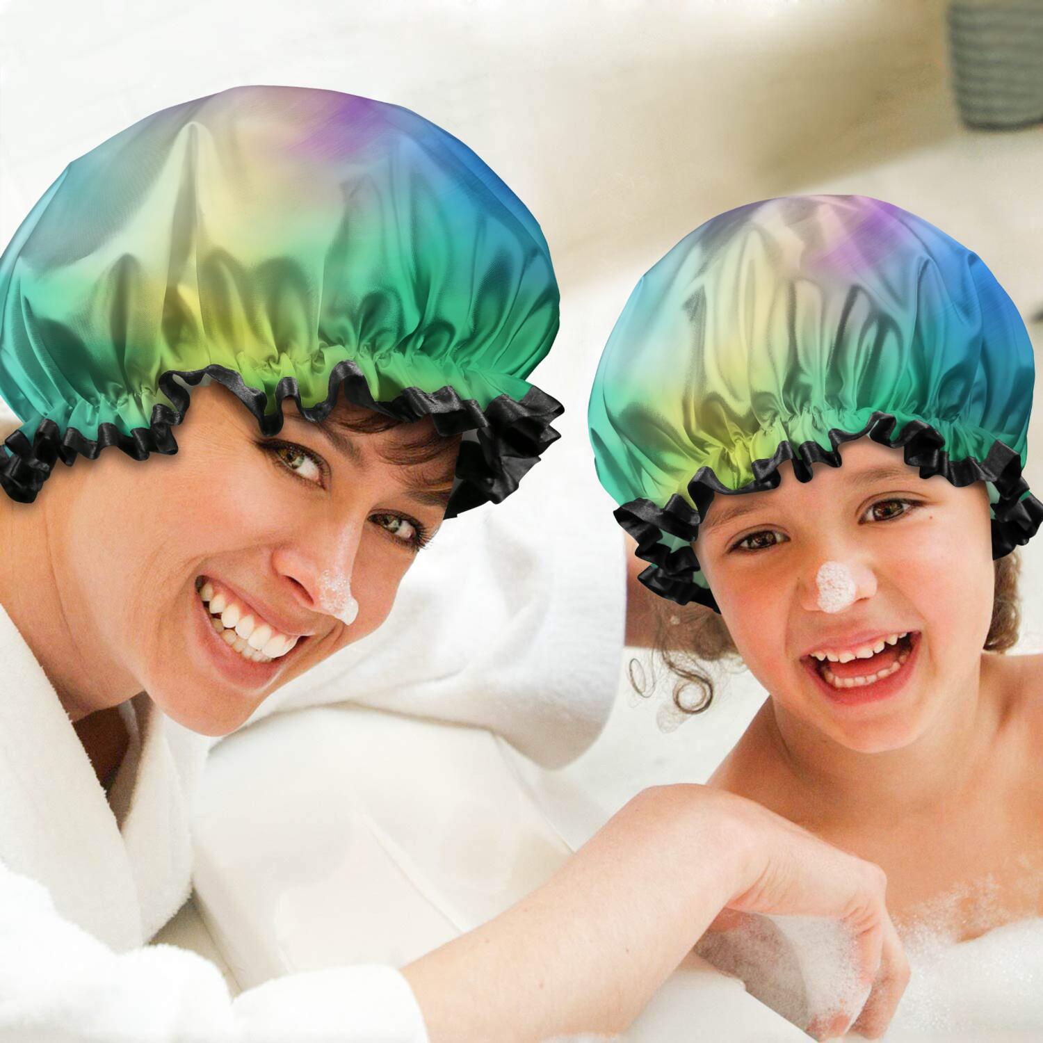 Shower Caps,Rainbow Tie Dye Cloud Waterproof Shower Cap for Women 4 Pieces,Double Reusable Hair Cover for Shower PEVA Elastic Stretch Hem