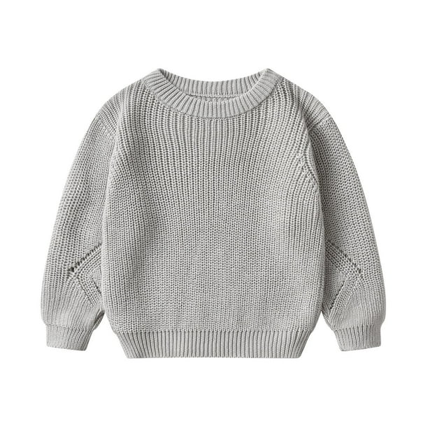 Suéter Para Niños, Bebé, Niña, Niño, Suéter De Punto De Gran Tamaño, Suéter De Cuello Redondo, Sudadera, Blusa De Manga Larga Cálida Sólida, Blusa Gris Odeerbi LM103-4139