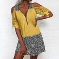 thumbnail image 2 of Wycnly Formal Dresses for Women Quarter Zip Sexy Lace Trim Cold Shoulder Tunic Tshirt Dress V-Neck Short Sleeve Western Print 2024 Summer Mini Dresses Yellow s Clearance Under $5, 2 of 6