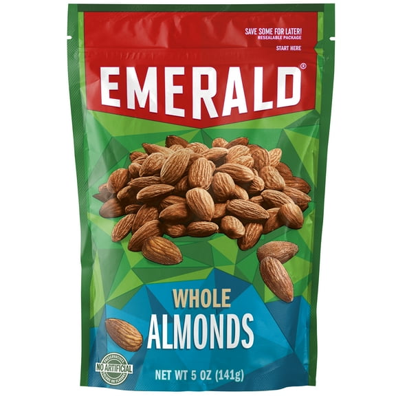 Emerald Nuts, Natural Almonds, 5 oz, Resealable Bag (Pack of 12)