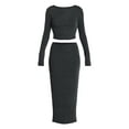 thumbnail image 4 of No Boundaries Long Sleeve Boat Neck Top and Midi Skirt Set, 2-Piece, Women’s XXS-XXL, 4 of 4