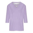 thumbnail image 2 of Chuancc Women'S T-Shirts 3/4 Length Sleeve Womens Tops Summer V Neck Blouses Trendy Stripe Gradient Shirts Casual Loose Tees Casual Tops for Women Tops for Women Trendy Purple 5Xl, 2 of 5