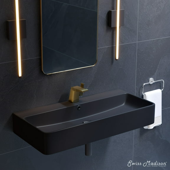 Carre 36" Rectangle Wall-Mount Bathroom Sink in Matte Black