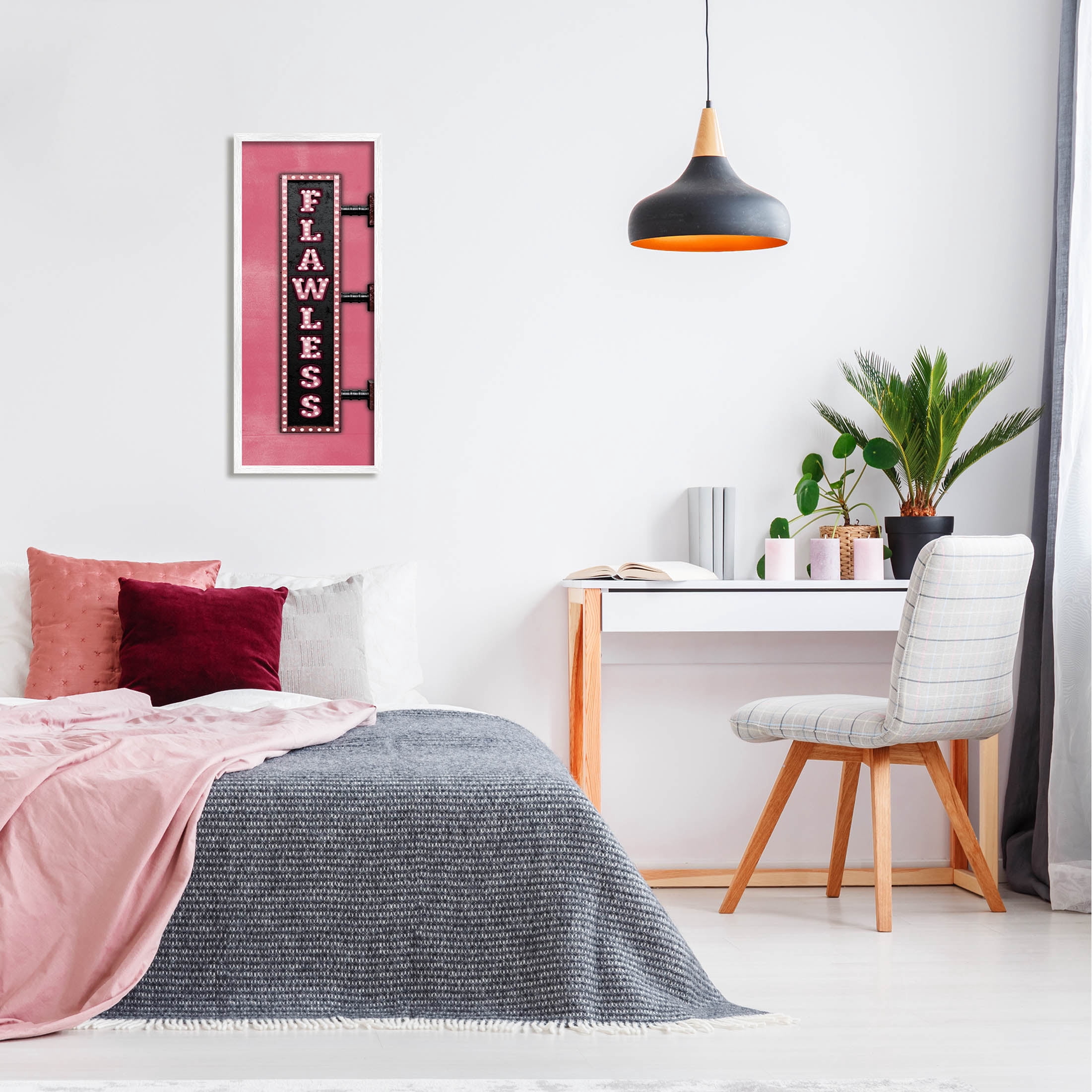 Stupell Industries Pink Flawless Retro Lights Sign Graphic Art White Framed Art Print Wall Art, Design by JJ Design House LLC