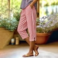 thumbnail image 2 of Wutalume Womens Capri Pants for Women - Striped Wide Leg High Waisted Drawstring Casual Trousers with Pockets Loose Fit Lightweight Summer,Red XL, 2 of 8