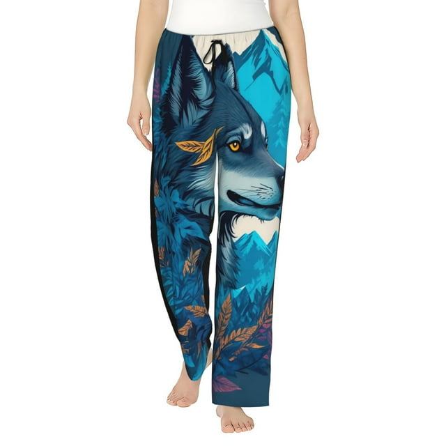Balery Blue Iceberg Leaf Wolf Pantalones de pijama para mujer, pijamas ultraligeros, pantalones de estar por casa-Small