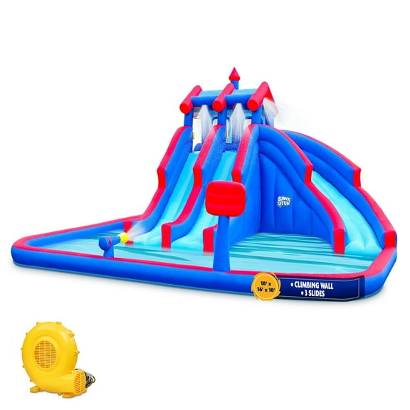 Sunny & Fun Inflatable Water Slide & Blow up Pool, Kids Water Park for Backyard - Blue