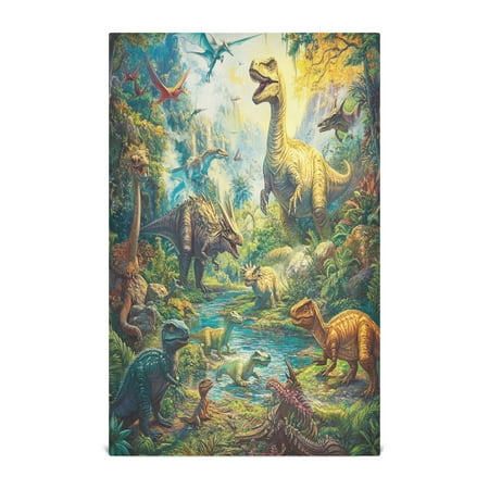 

WOBOGO Dinosaurs Time Kitchen Towel 4 Piece Large Cotton Dishcloth Premium Absorbency Set with Hanging Loop
