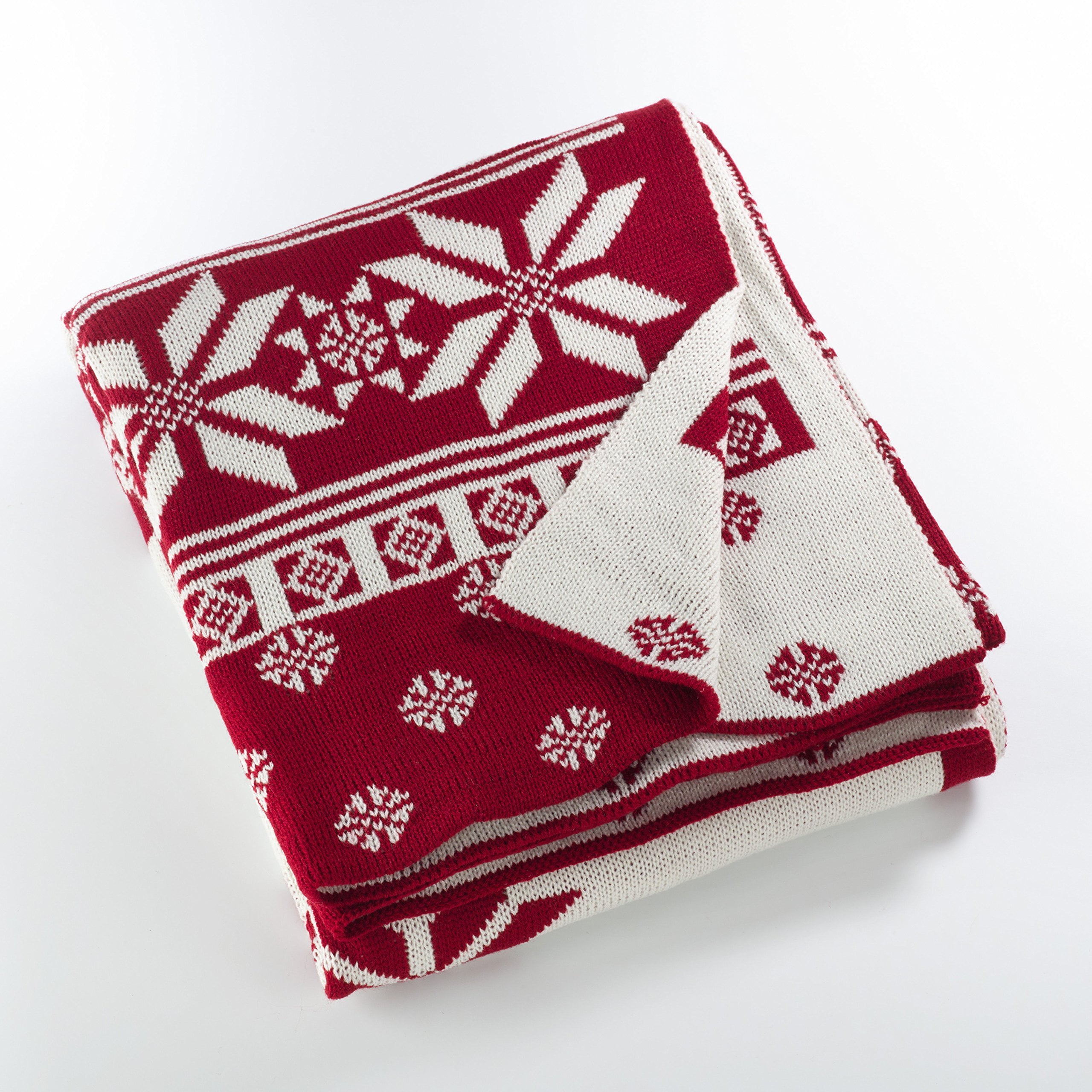 Red and White Christmas Knitted Reversible Throw Blanket