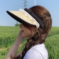 thumbnail image 6 of 55-58cm hat circumference adjustable lace straw empty top hat female summer face-covering sunscreen hat anti-ultraviolet hatBeige, 6 of 6