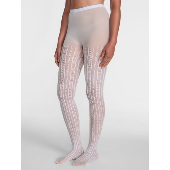 Joyspun Women's Delicate Pointelle and Opaque Tights, 2- Pack, Sizes S-3XL
