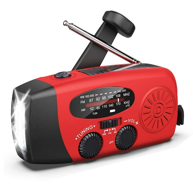 Hand Crank Radio with Flashlight for Emergency, Portable Solar Radios, Self Powered AM/FM NOAA Weather Radio Power Bank Cell Phone Charger, USB Rechargeable